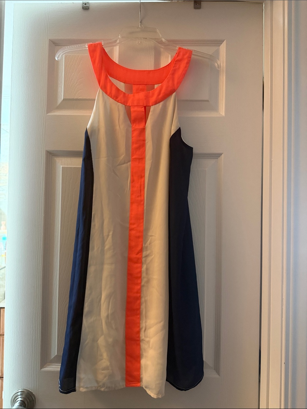 Judith March Navy, Cream & Coral Colorblock Shift Dress